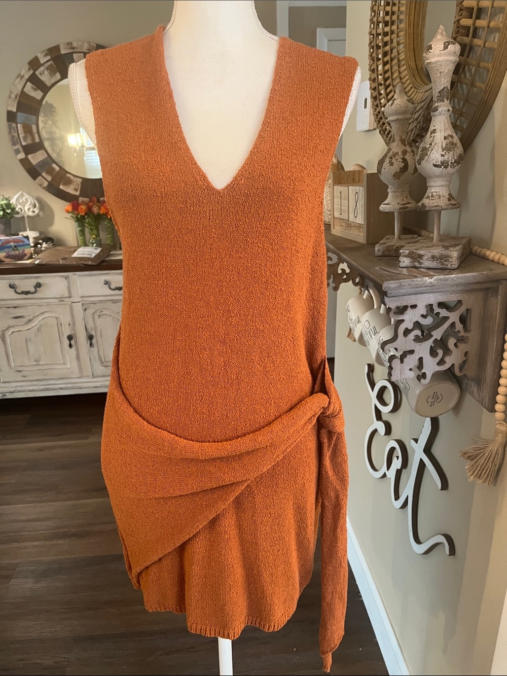 Free People Sleeveless V-Neck Knit Dress in Rust